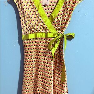 Max Studio Pink & Lime Green Geometric Wrap Dress